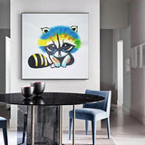 Hand Painted Modern Cartoon Animal Oil Painting on Canvas Abstract Raccoon for Children Room As