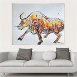 Modern Abstract Hand Painted Yellow Bull Painting Cattle Animal Oil Painting Pop Art Office