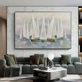 Abstract Landscape Hand Painted Oil Painting Sea Sailboat Canvas Painting As