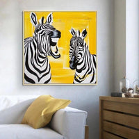 Two Zebras Hand Painted Abstract Canvas Oil Painting Yellow Zebra Wall Animal Decor