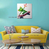 Hand Painted Skateboarding Frog Modern Canvas Wall Art Hand Painted Animal Art for Kids' Room Decor