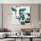 Modern Funny Abstract Hand Painted Animal Cow Head Oil Painting On Canvas WAll Art for Kids Room