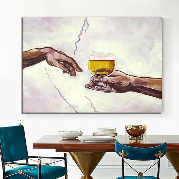 Hand Painted Oil Painting Modern Canvas Painting Classic Handshake Wine Abstract Wall Canvas Art