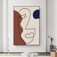 Minimalist Abstract Wall Art Hand Painted Canvas Oil Painting Woman Face Posterss Decor