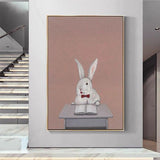 Home decoration Hand Painted Modern Reading Book Rabbit Art paintings Wall Art Canvas For reading Room Bedroom Decor