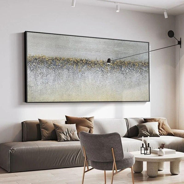 Hand Painted Original Abstract Art Grey Gold Foil Oil Painting Canvas