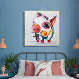 Funny Painting Hand Painted Lovely Animal Piggy with Rose Oil Painting Cute Pig Oil Painting for Friend