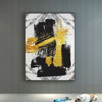 Hand Painted Abstract Oil Painting Art Wall Black White Yellow Simple Canvas Modern Home Mural