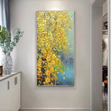 Handpainted Yellow Knife Flower Tree Landscape Oil Painting On Canvas Wall Art