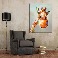 Hand Painted Modern Animal Oil Painting Cute Colorful Giraffe Abstract Canvas