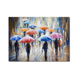 Abstract People Walking In The Rain With Umbrellas PaintingHand Painted On Canvas Modern Derorative