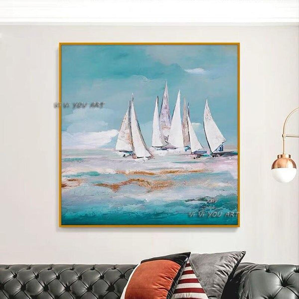 Hand Painted Sailing Boat Bedroom Dining Room Decoration Mural Modern Minimalist Canvas Oil Painting