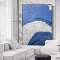 Hand Painted Abstract Blue and White Minimalist Modern On Canvas Decorative