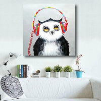 Hand Painted Funny Animal Lovey Owl Knife Oil Painting on Canvasative For Kid Room As