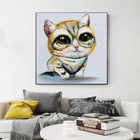 Animal Design Modern Hand Painted Yellow Cat Abstract Knife Oil Painting On Canvas Decorative For Kid Room Bedroom