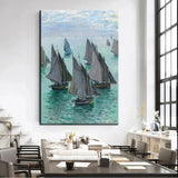 Hand Painted Artist's Garden By Claude Monet Fishing Boats Calm Sea 1868 Canvas Oil Painting