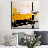 Hand Painted Oil Paintings Modern Yellow Black White Abstract Canvas Art Bedroom Wall