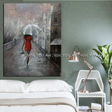 Hand Painted Lover Rain Street Lamp Landscape On Canvas Wall pcitures