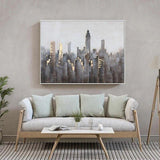 Gold Foil Cityscape Hand Painted Modern Abstract Oil Painting on Canvas