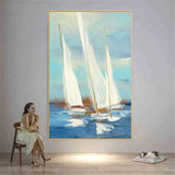 Oil Painting On Canvas White gold Sea Boat Oil Painting Abstract Modern Canvas Decor