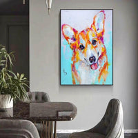 Modern Cool Dog Corgi Animal Hand Painted Canvas Oil Paintings Animal Art Mural