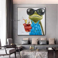 Modern Frog Wearing Glasses Cartoon Animal Hand Painted Wall Art Canvas Painting Hand Painted