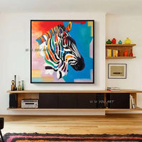 Artist Hand Painted High Quality Pop Fine Art Zebra on Canvas Funny Colorful Animal Zebra for Wall Art