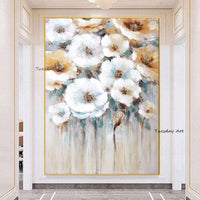 Abstract Gold and White Flower Oil Painting Hand Painted On Canvas Modern Wall Art Flower Picture For Living Room Wall Poster Decor