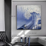 Hand Painted Thick knife abstract Sea Blue White Gorgeous Abstract Painting Home Decor Artworks