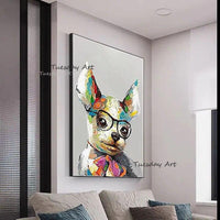 Hand Painted Oil Painting Abstract Cute Animal Dog Canvas Painting