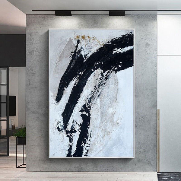 Modern Black White Abstract Oil Painting Style Hand Painted Canvas Painting For Home Wall