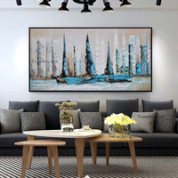 Abstract Sailing Boat Hand Painted Oil Painting Landscape Modern Canvas Painting Bedroom Artwork