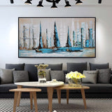 Abstract Sailing Boat Hand Painted Oil Painting Landscape Modern Canvas Painting Bedroom Artwork