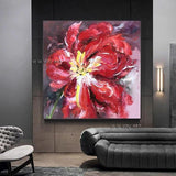 Hand Painted Abstract Red Flower Art On Canvas Wall Art Decor