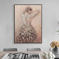 Hand Painted Beautiful Girl Rose Dress Oil Painting Canvas Decor As