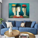 Hand Painted Retro Simple People Oil Painting Abstract Canvas Wall Arts