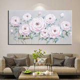 Hand Painted Oil Painting Palette Knife Pink Flowers Modern Abstract Canvas Painting Decor