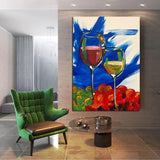 Hand Painted Still Life Oil Painting Modern Colorful Wine Glass Abstract Art Family Wall Canvas