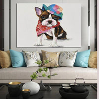 Hand Painted Oil Painting Cute Animal Dog Abstract Canvas Paintings Decorations