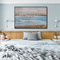 Hand Painted Seascape Canvas Wall Art Hand Painted Sailboat Canvas Painting for Bedroom