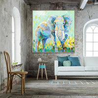 Cute Elephant Art Hand Painted Oil Painting On Canvas Animal Modern