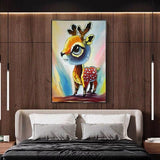 Hand Painted Cartoon Fawn Oil Painting on Canvas Modern Cute Animal Lovely Pet Painting For Room As