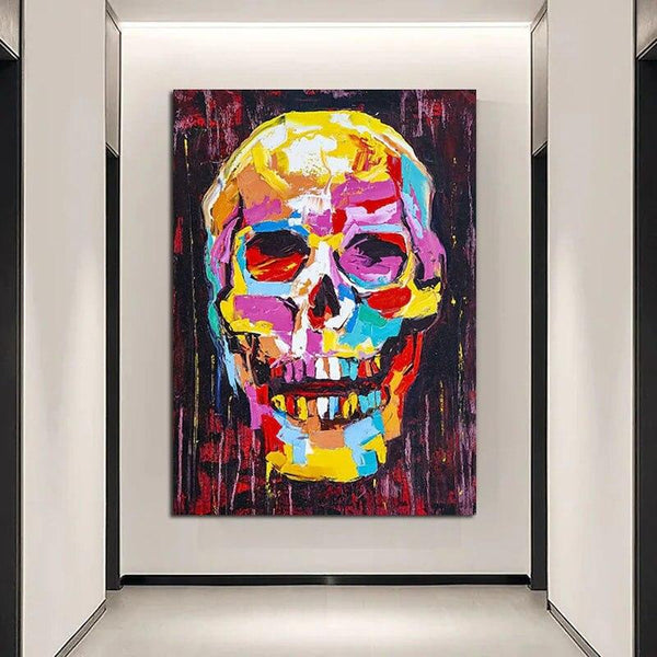 Hand Painted Abstract Oil Painting Canvas Colorful Skeleton Abstract Artwork Carving Art Decor Halloween