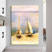 Boat Scenery Oil Painting Hand Painted On Canvas Unique Home Decor Landscape Abstract