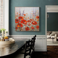 Hand Painted Abstract Red Flower Oil Painting On Canvas Home Room