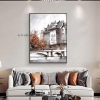 Hand Painted Brown Building Painting On Canvas Modern Wall Art Painting Without