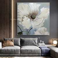 Hand Painted White Flower Abstract Oil Paintings on Canvas Canvas Painting Wall Art Decor