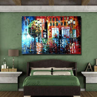 Hand Painted Urban Architectural Landscape Abstract On Canvas