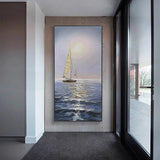 Hand Painted Oil Painting Sail Boat Wall Art Canvas Painting Beach and Seascape Hand Painted