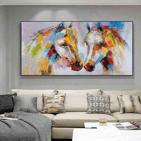 Color Horse Hand Painted Abstract Oil Painting Canvas Hanging Decorative